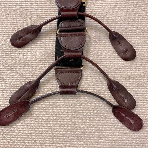 SUSPENDERS Made in Germany geometric pattern Y elastic back black/brown leather - Picture 5 of 7